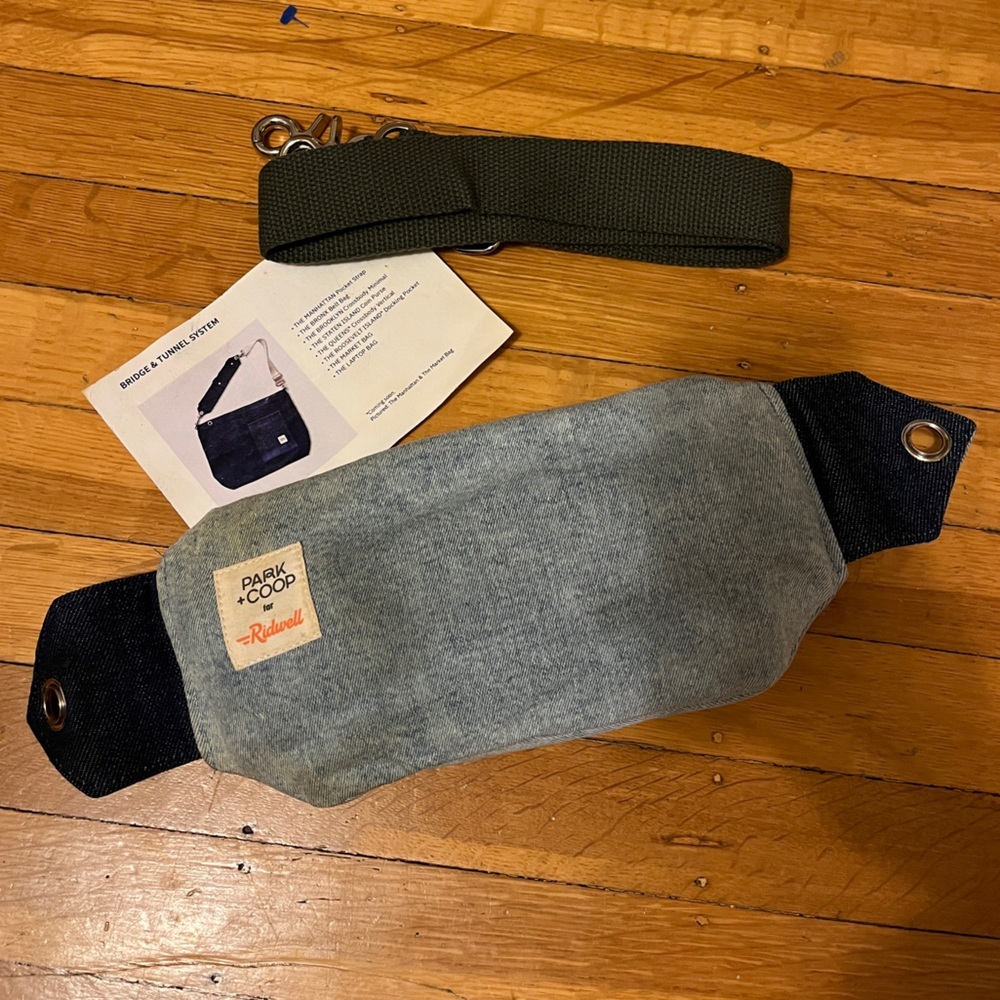 Park + Coop for Ridwell The Bronx Belt bag in light denim butt fanny pack sling